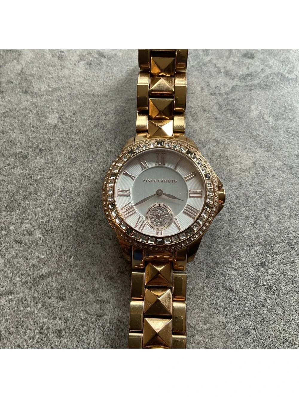 Vince Camuto Rose Gold Tone Womens Watch VC5160 Crystal Accent Bezel 38mm A18